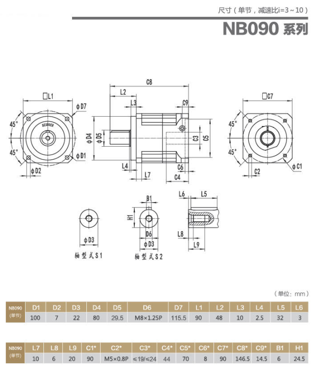 NB090行星減速機(jī)型號(hào)大全以及尺寸圖紙