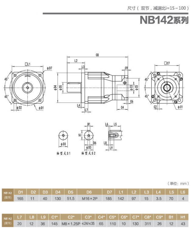 NB142精密行星減速器型號(hào)大全及尺寸圖