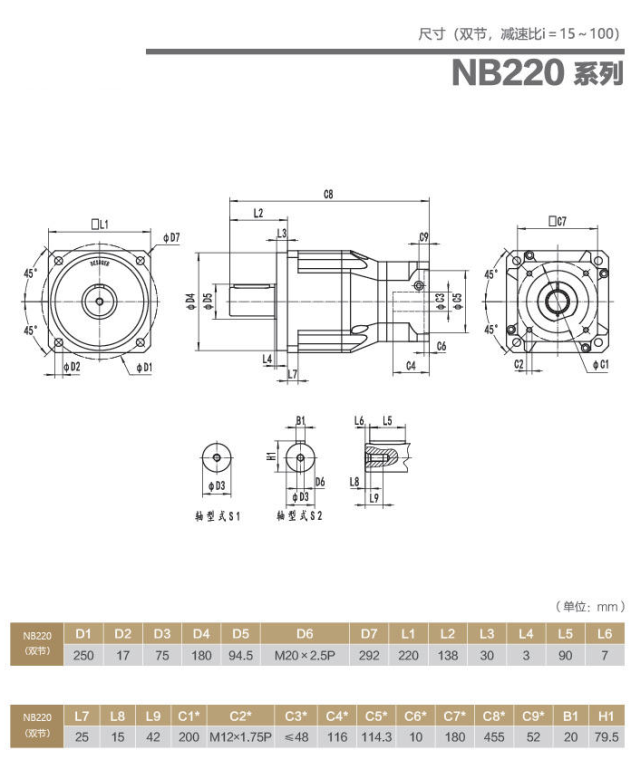 NB220大型行星減速器型號(hào)大全及尺寸