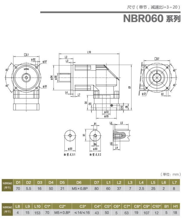 NBR060行星減速機(jī)型號(hào)大全以及尺寸圖